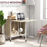 Mesa de Cozinha Dobrável Mesa de Refeição Dobrável com Rodas Laterais Abatíveis e Prateleira 130x80x74 cm Madeira e Branco
