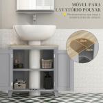 Móvel para Lavatório Pousar com 2 Portas e Prateleira Ajustável Estilo Moderno 60x30x60 cm Cinza e Madeira