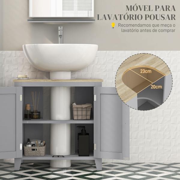 Móvel para Lavatório Pousar com 2 Portas e Prateleira Ajustável Estilo Moderno 60x30x60 cm Cinza e Madeira