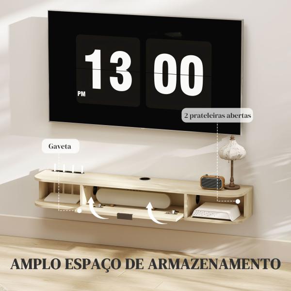 Móvel de TV Suspenso com Orifício para Cabos Estilo Moderno para Televisão 50 Polegadas 120x24x16 cm Madeira