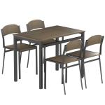 Conjunto de Mesa e Cadeiras de Refeição Mesa de Cozinha Retangular com 4 Cadeiras Estilo Moderno Castanho Escuro e Preto