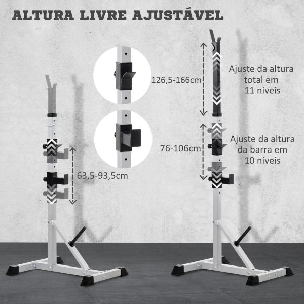Suporte para Barras de Pesos Ajustável 2 Peças de Aço Treinamento em Casa Peso 200 kg 58,5x75,5x136 - 176 cm Prata e Preto