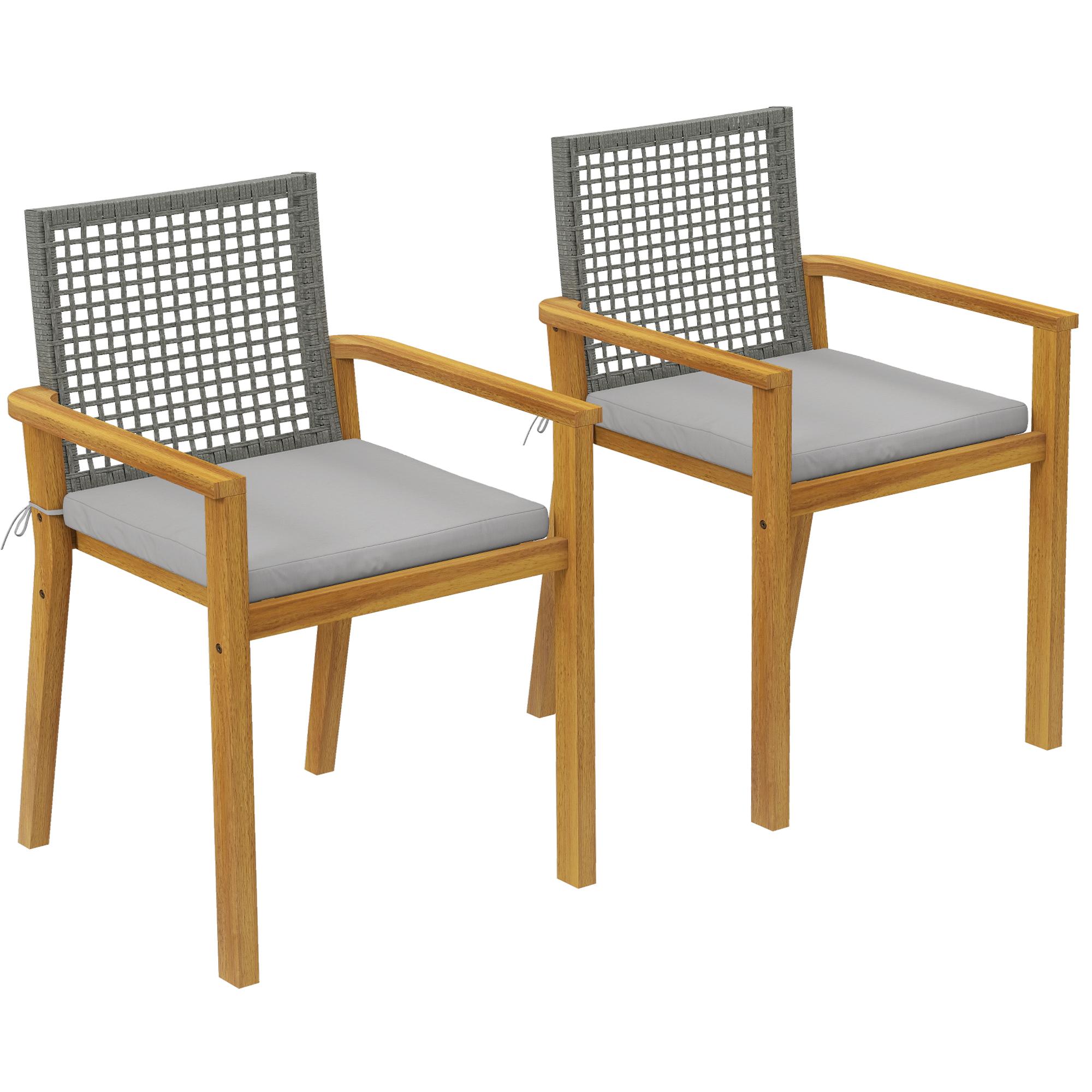 Conjunto de 2 Cadeiras de Jardim Exterior em Madeira Empilháveis com Almofadas Removíveis Braços Encosto 59x55x86 cm Madeira