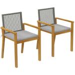 Conjunto de 2 Cadeiras de Jardim Exterior em Madeira Empilháveis com Almofadas Removíveis Braços Encosto 59x55x86 cm Madeira