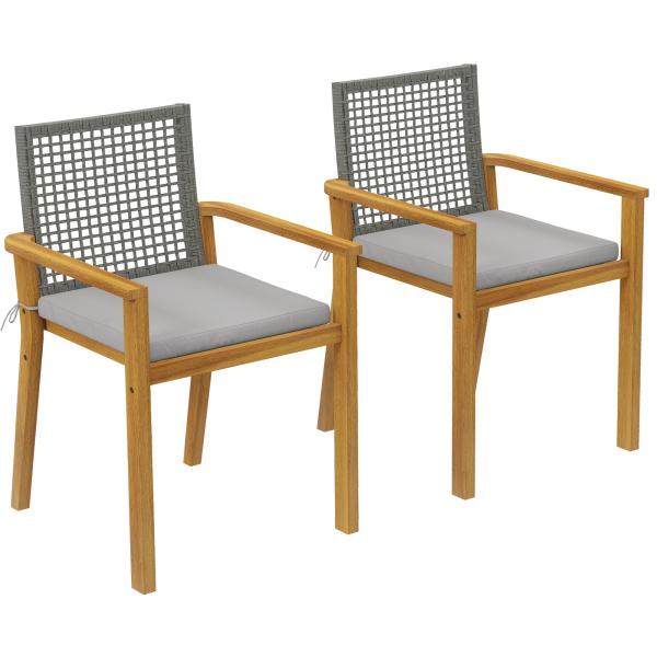 Conjunto de 2 Cadeiras de Jardim Exterior em Madeira Empilháveis com Almofadas Removíveis Braços Encosto 59x55x86 cm Madeira