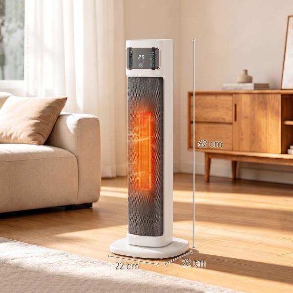 Aquecedor Elétrico Cerâmico PTC 2000 W com 4 Modos, Comando à Distância e Proteção contra Sobreaquecimento e Queda