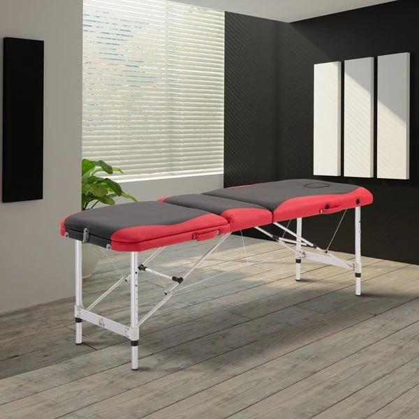 Marquesa de Massagem Dobrável e Portátil com Altura Ajustável e Apoio para a Cabeça 210x81x62 - 85 cm Vermelho e Preto