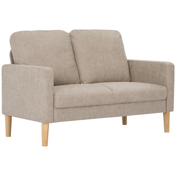 Sofá de 2 Lugares Estofado em Microfibra Sofá Moderno com Pés de Madeira Apoio de Braços 130x78x85 cm Creme