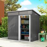 Abrigo de Jardim 1,9m² 195x122x182 cm com Base Reforçada (Chão NÃO Incluído) Porta Corredera Janelas Abrigo de Ferramentas Cinza Escuro