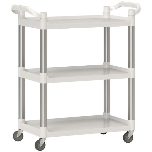 Carrinho Auxiliar com Rodas e 3 Prateleiras Carrinho de Cozinha com Armazenamento Carga 105 kg 88x44x93 cm Branco