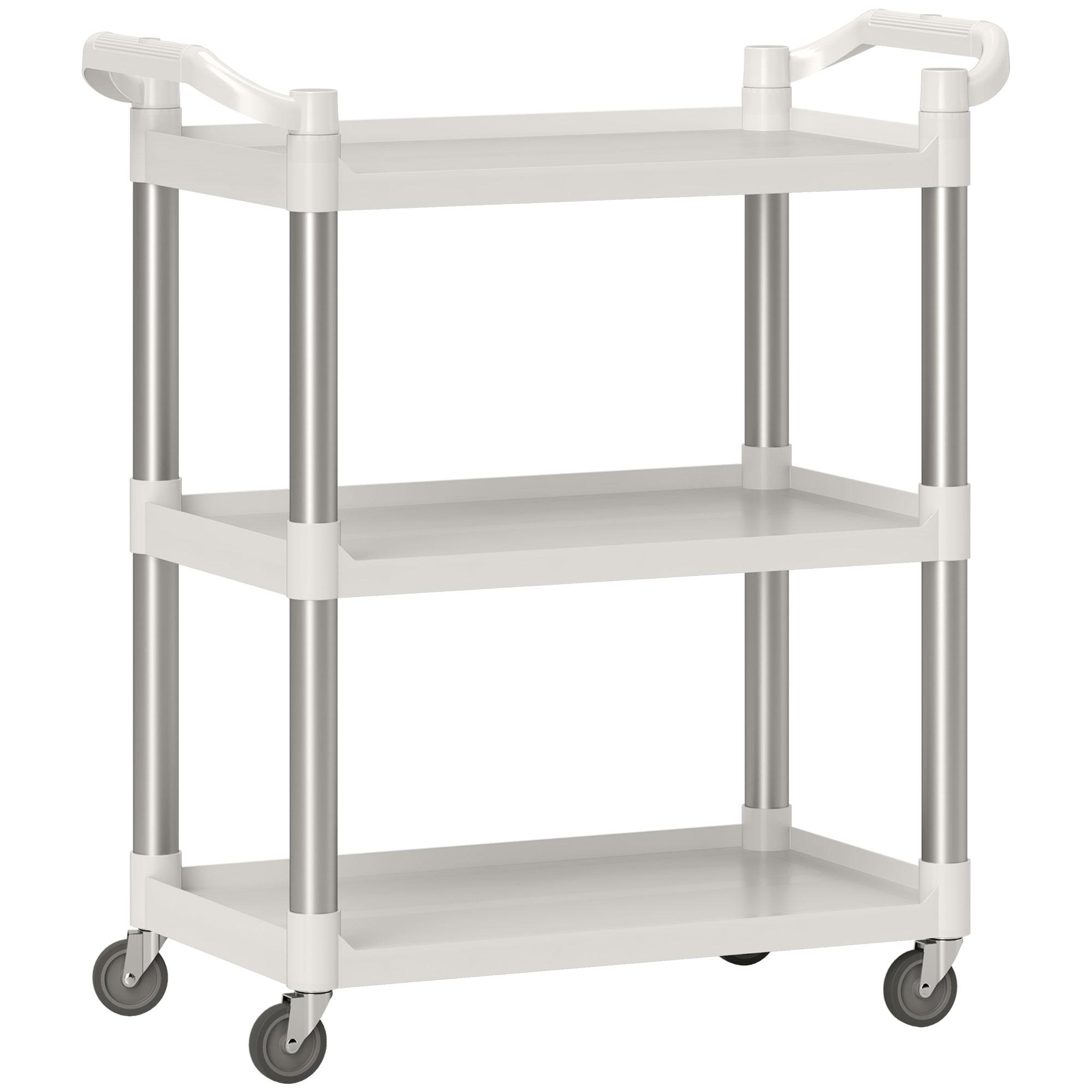 Carrinho Auxiliar com Rodas e 3 Prateleiras Carrinho de Cozinha com Armazenamento Carga 105 kg 88x44x93 cm Branco