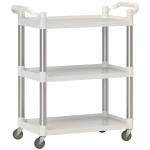 Carrinho Auxiliar com Rodas e 3 Prateleiras Carrinho de Cozinha com Armazenamento Carga 105 kg 88x44x93 cm Branco