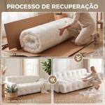 Sofá de 3 Lugares em Chenille sem Estrutura com Assento Profundo e Acabamento Capitoné, Creme