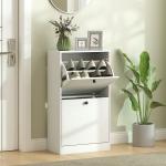 Sapateira Estreita Móvel Sapateira com 2 Gavetas Abatíveis e Prateleiras Ajustáveis para 8 Pares de Sapatos 47x26x85 cm Branco