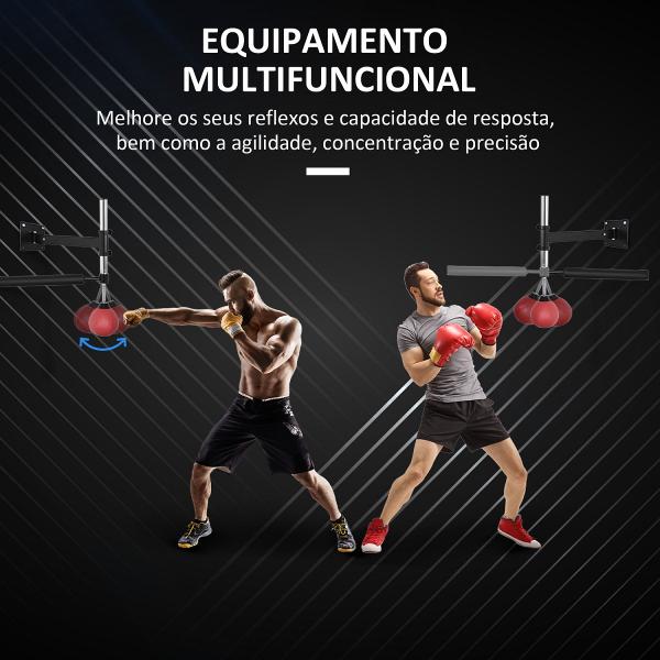Punching Ball de Boxe Montado na Parede Altura Ajustável com Barra Giratória e Inflador 79x72x20cm Preto e Vermelho