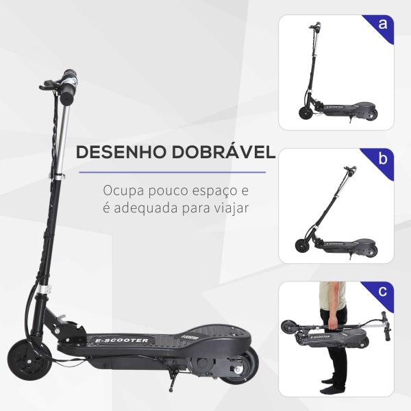 Trotinete Elétrica para Crianças + 7 Anos trotinete Dobrável com Altura Ajustável 24V Bateria Recarregável Velocidade até 12 km/h e Carga 50 kg 74x36x82,5 - 92,5 cm Preto