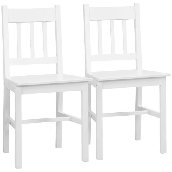 Conjunto de 2 Cadeiras de Sala de Jantar com Encosto de Ripas Estrutura de Madeira de Pinho 41x46,5x85,5 cm Branco