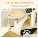 Árvore Arranhador para Gatos de 2 Níveis com Poste e Tapete de Arranhar Cama e Bola Suspensa 35,5x37x46 cm Bege