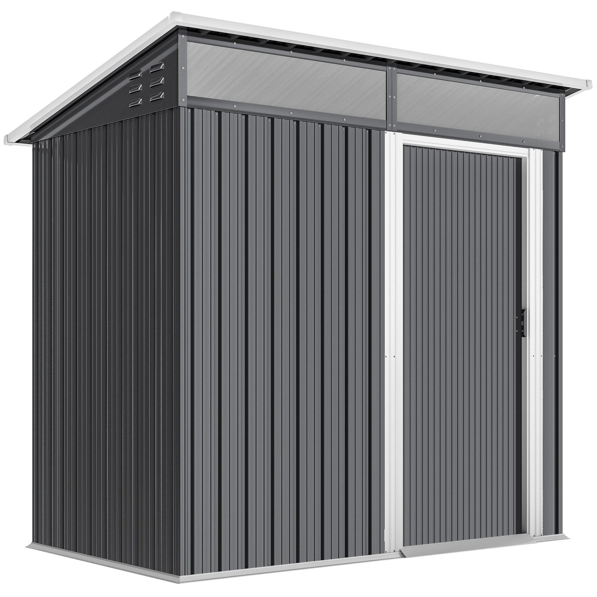 Abrigo de Jardim 1,9m² 195x122x182 cm com Base Reforçada (Chão NÃO Incluído) Porta Corredera Janelas Abrigo de Ferramentas Cinza Escuro