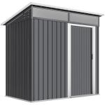 Abrigo de Jardim 1,9m² 195x122x182 cm com Base Reforçada (Chão NÃO Incluído) Porta Corredera Janelas Abrigo de Ferramentas Cinza Escuro