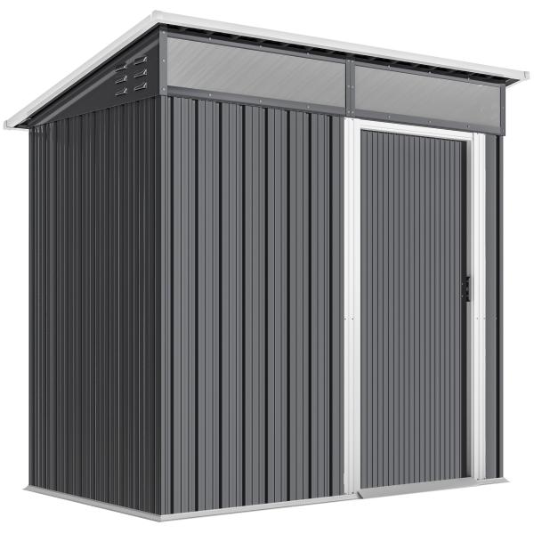 Abrigo de Jardim 1,9m² 195x122x182 cm com Base Reforçada (Chão NÃO Incluído) Porta Corredera Janelas Abrigo de Ferramentas Cinza Escuro