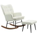 Conjunto de Poltrona Baloiço com Apoio para os Pés Poltrona Relax com Almofada Acolchoada e Anti - Tombo 64x89x90 cm Bege