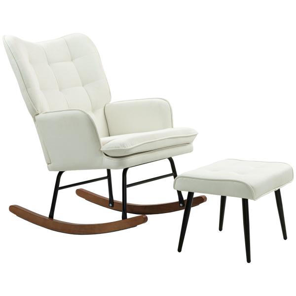 Conjunto de Poltrona Baloiço com Apoio para os Pés Poltrona Relax com Almofada Acolchoada e Anti - Tombo 64x89x90 cm Bege