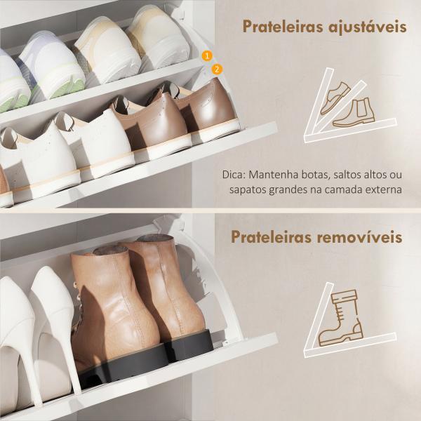 Sapateira Branca Estreita Armário Sapateiro Alto com 3 Gavetas para 18 Pares de Sapatos para Corredor 72x26x112 cm Branco