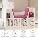 Estante Infantil com Assento Estante com 6 Cubos e Banco com Almofada 102x30x61cm Branco e Rosa