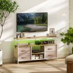 Móvel de TV com Luz LED Tomadas Portas USB 4 Gavetas de Tecido para Televisão até 50 Polegadas 120x30x67,5 cm Bege e Madeira