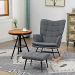 Conjunto de Poltrona Baloiço com Apoio para os Pés Poltrona Relax com Almofada Acolchoada e Anti - Tombo 64x89x90 cm Cinza