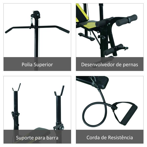Banco de pesos reclinável multifuncional para treinamento e musculação 175x110x202 cm Preto