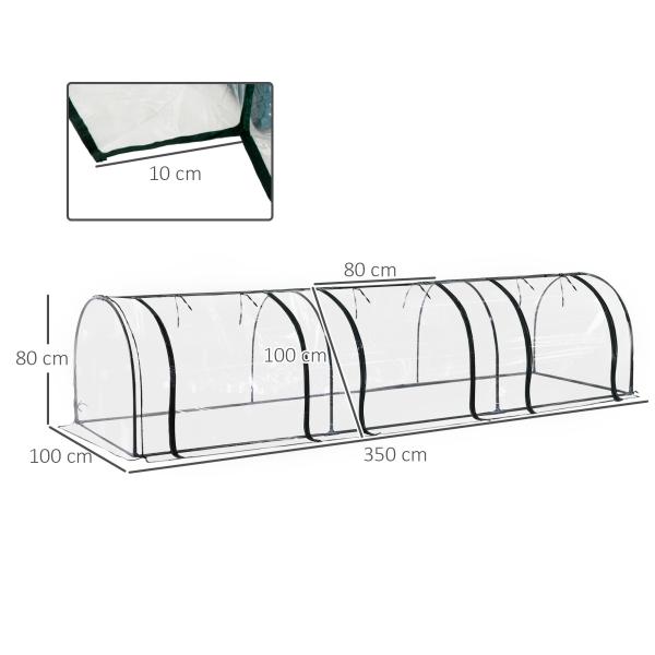 Estufa para Jardim Estufa Pequena para Cultivo de Plantas com 3 Janelas 350x100x80 cm Transparente e Verde