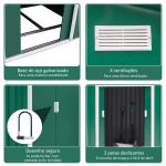 Abrigo de Jardim Exterior 4,83m² 277x195x192cm Abrigo e Jardim Metálico para Armazenamento de Ferramentas com Base Incluída e 4 Janelas Verde Escuro