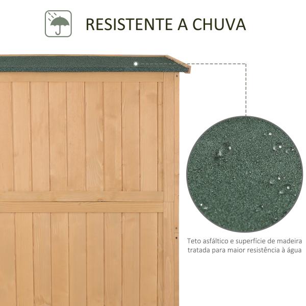 Abrigo de Jardim para Ferramentas Armário de Madeira para Exterior com Prateleira Dupla Porta Janelas e Teto Asfáltico 127,5x50x164cm Madeira