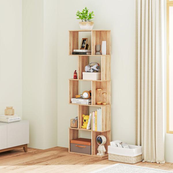 Estante para Livros Estante Alta de Parede com 5 Níveis em Forma de S Desenho Moderno 60x24x184,5 cm Madeira