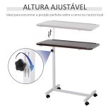 Mesa Auxiliar com Rodas para Sofá e Cama Altura Ajustável e Estrutura de Aço 77x40x76 - 100 cm Nogueira Escura