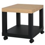 Mesa de Apoio para sofá mesa lateral com prateleira aberta Rodas 40x40x40 Preto e Madeira