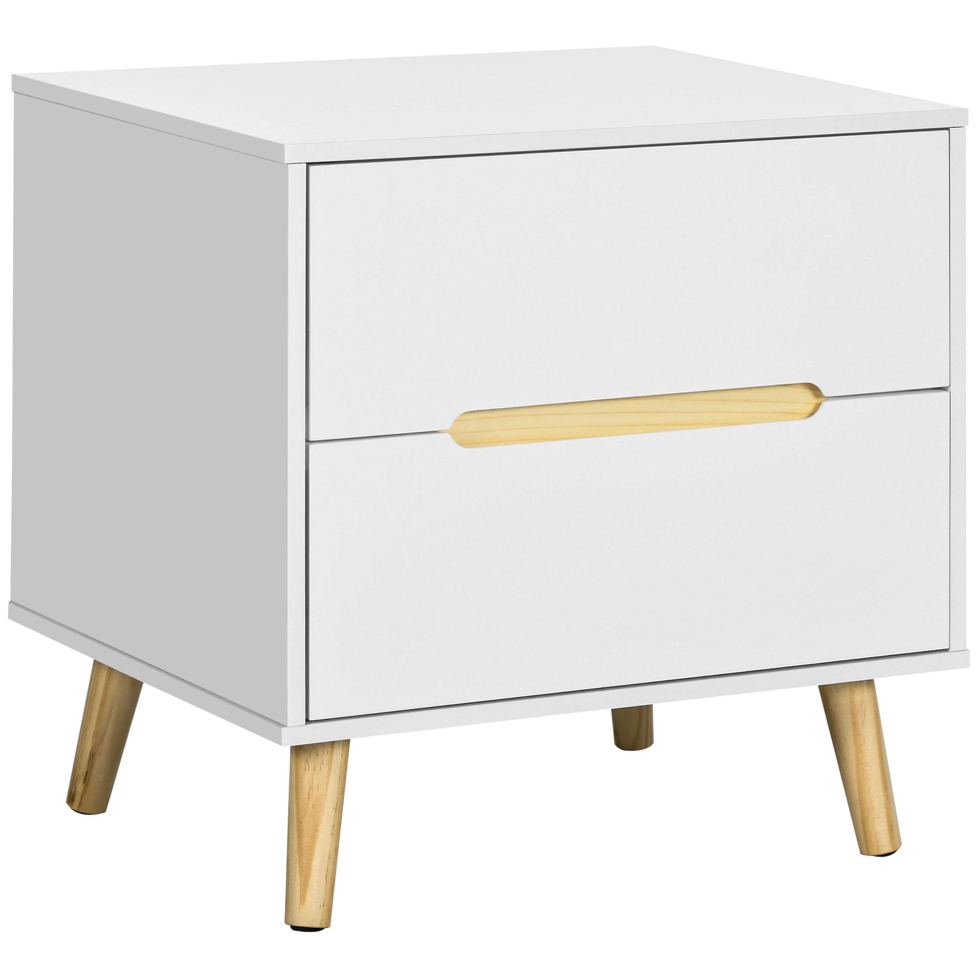 Mesa de Cabeceira com 2 Gavetas e Pés de Madeira Mesa de Cabeceira para Dormitório Estilo Moderno 50x40x50,5cm Branco
