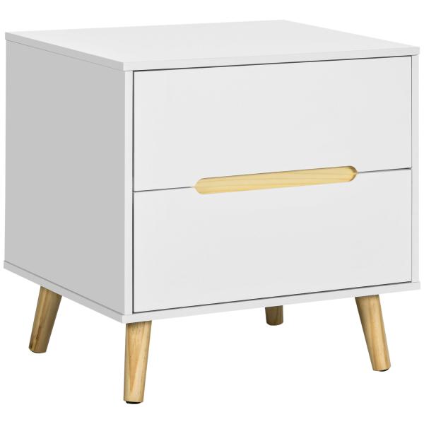 Mesa de Cabeceira com 2 Gavetas e Pés de Madeira Mesa de Cabeceira para Dormitório Estilo Moderno 50x40x50,5cm Branco