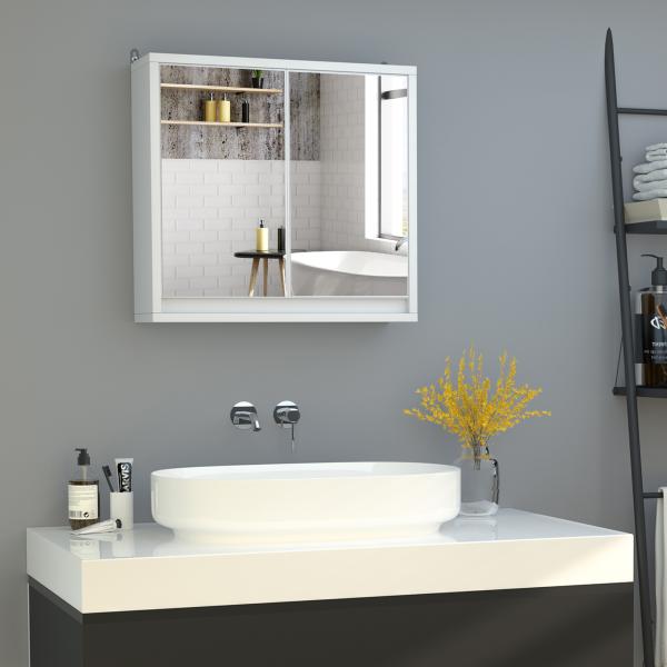 Armário de Casa de Banho com Espelho Móvel Suspenso de Casa de Banho com Prateleira Interior Ajustável 48x14,5x45 cm Branco