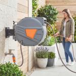 Carretel de Mangueira para Jardim 20+1,6 m com Bocal de 2 Modos Bloqueio Automático e Retracção Orientável 180° Laranja