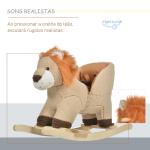 Baloiço Infantil em Forma de Leão de Pelúcia para Bebés 18 - 39 Meses com Som Cinto de Segurança Guidão Apoio para os Pés 68x35x50cm Marrom