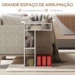 Mesa Auxiliar em Forma de C Mesa Auxiliar para Sofá com Rodas Compartimentos Abertos 40x30x69 cm Branco