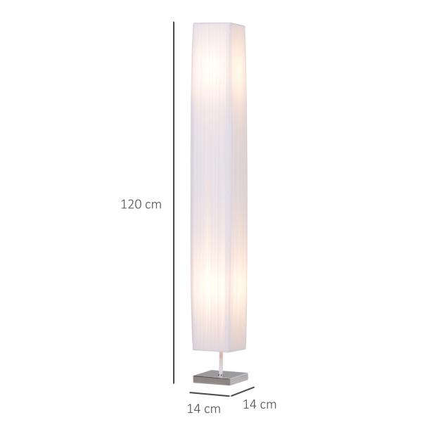 Candeeiro de Pé com 2 Casquilhos E27, Ecrã em Tecido, Interruptor de Pedal e Base em Aço Inoxidável, Branco