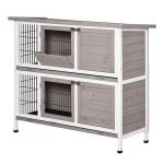 Coelheira de Madeira Exterior de 2 Níveis Gaiola para 1 - 2 Coelhos com Telhado com Abertura Comedouro Bandejas Removíveis Rampa e Portas com Fechadura 122x50x101cm Cor Areia