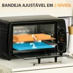Mini Forno Elétrico 10 Litros 750W com Temperatura até 230°C Temporizador 60 Minutos Bandeja e Grade 36,5x26x22cm Preto