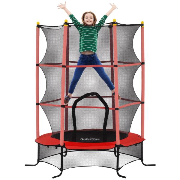 Trampolim para Crianças com Rede de Segurança e Estrutura de Aço para Interiores e Exteriores Carga 50 kg Ø163x190 cm Vermelho