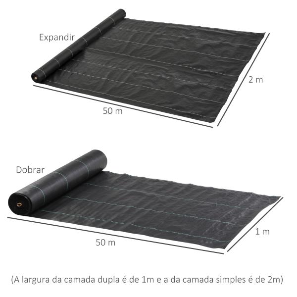 Rolo de Malha Anti - Ervas 2x50 m Malha Geotêxtil 130 g/m² para Controlo de Ervas Daninhas de Jardim Malha Anti - Ervas Preta