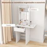 Tocador de Maquilhagem com Luzes LED de Cor Ajustável e Espelho Tocador com Lateral Rebatível Gaveta 45x45x152 cm Branco